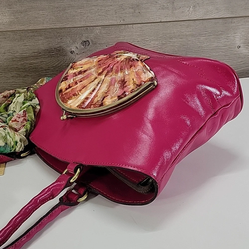 Patricia Nash Zorita Fuchsia Tote Bag with Shell Accent New